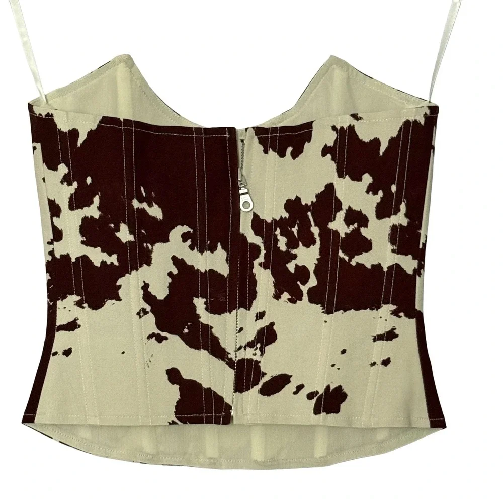 Miaou Brown and Cream Strapless Cowprint Corset Top - Picture 3 of 7
